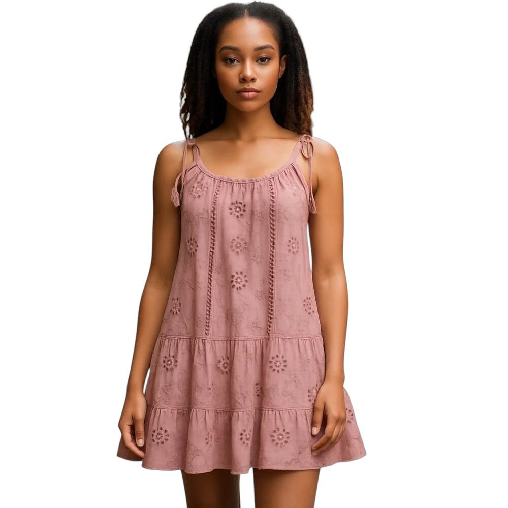 Nicole Miller Artelier Floral Eyelet Mini Dress Pink Terracotta Women's‎ Large